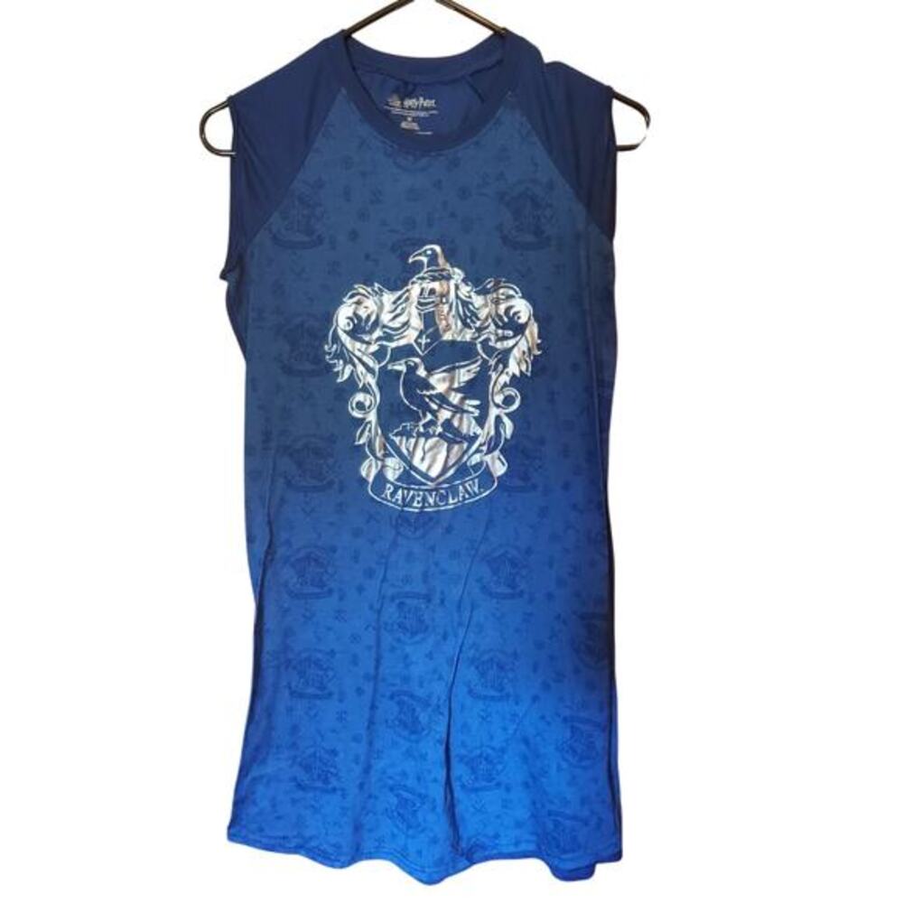 Harry Potter Juniors Sz M Foil Print Nightgown Blue Ravenclaw Night Shirt